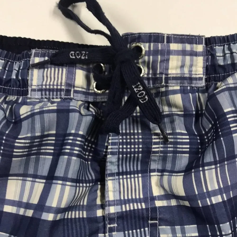 IZOD Blue Plaid Mens Medium Swimsuit